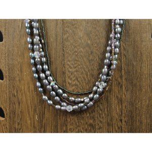 20" Sterling Silver Layered Blue Purple Color Pearl Necklace Vintage Minimalist